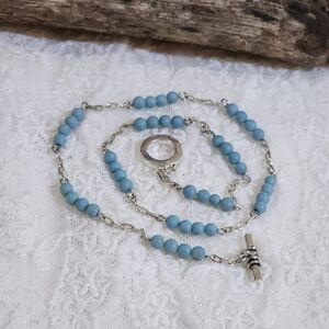 Silver Toned Choker Collar Necklace With Blue Stone Beads